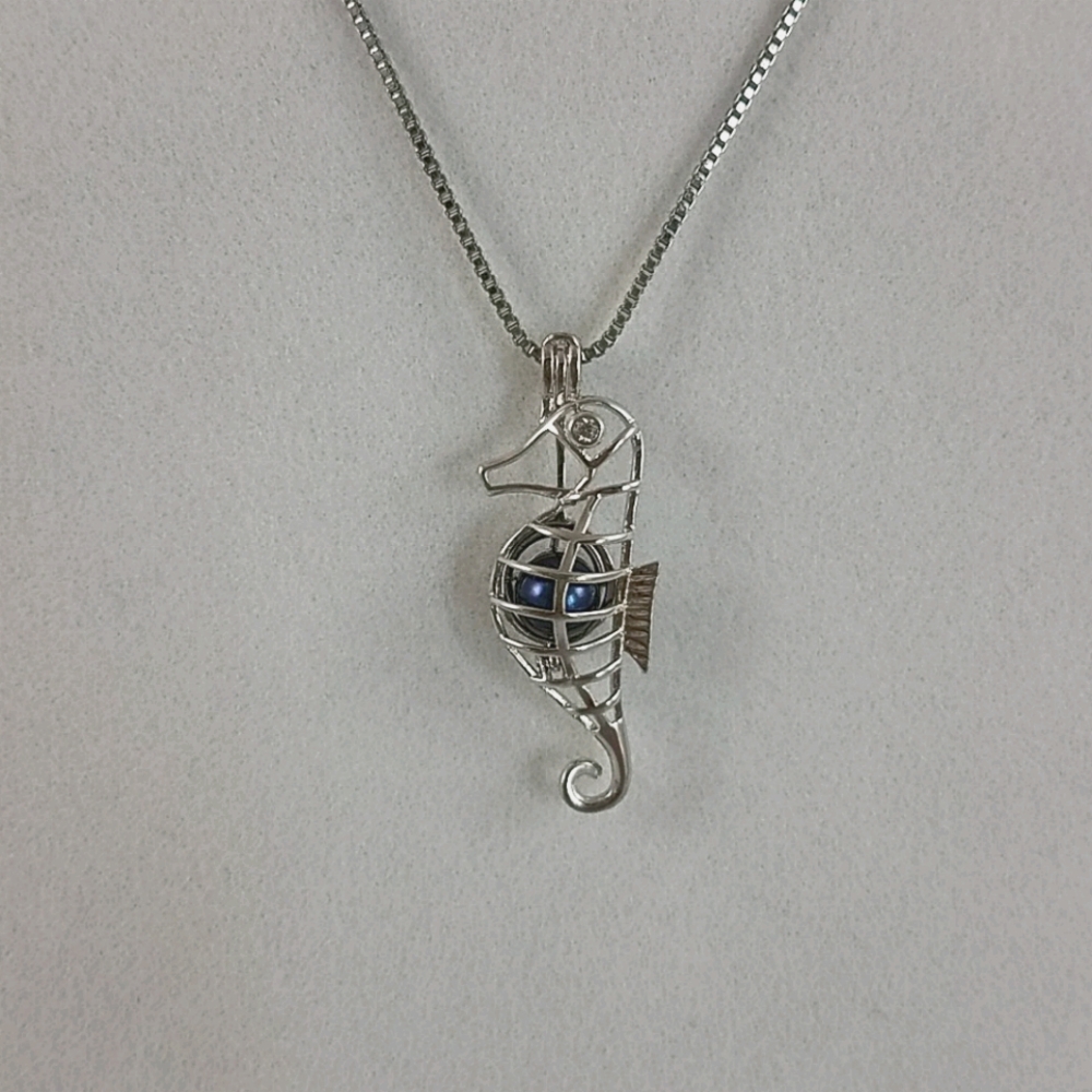 Sterling Silver Seahorse Cage Necklace